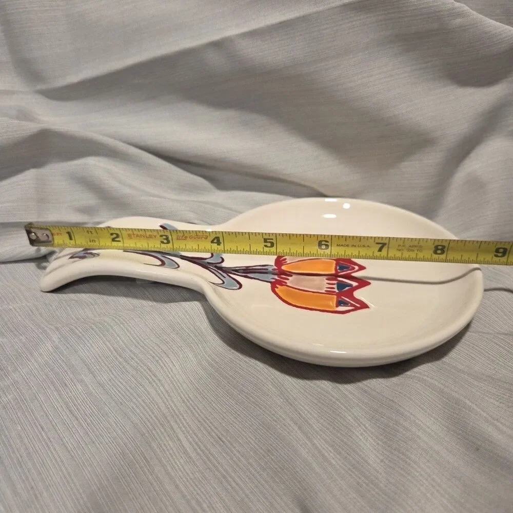 Threshold Ceramic 8.5" Spoon Rest Multicolored Floral Red Orange Cornflower Blue - Picture 3 of 8